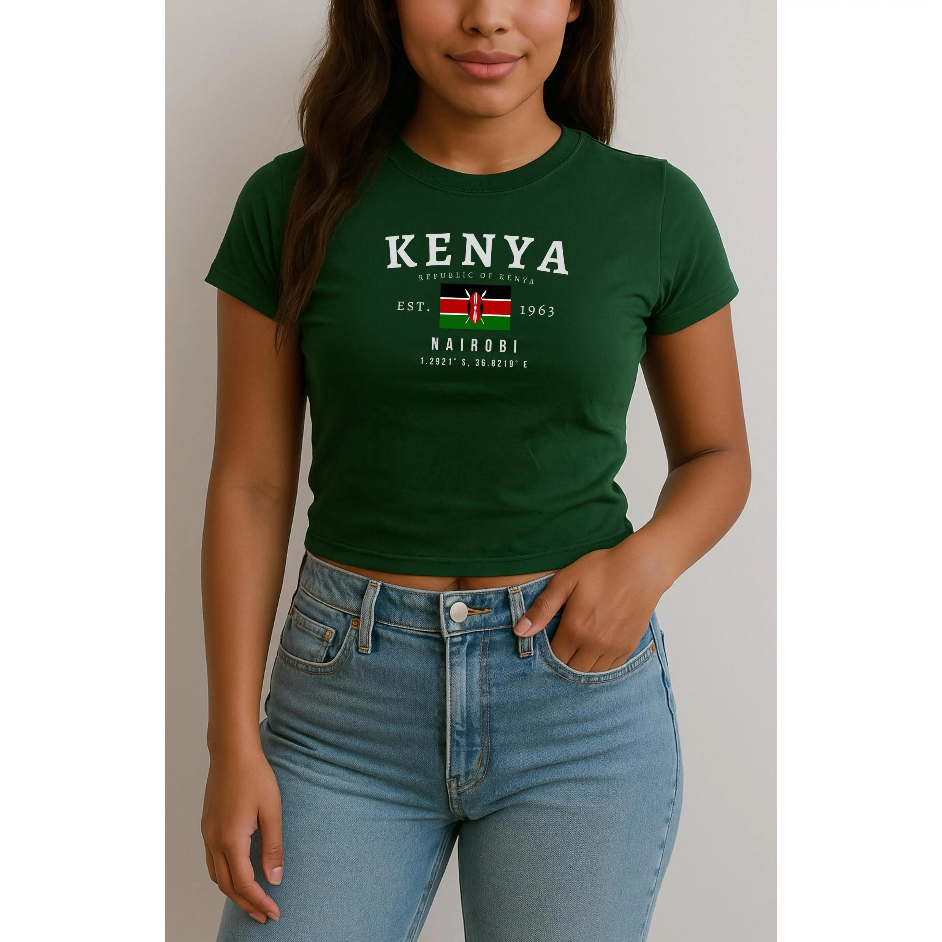 Kenya Baby Tee, Vintage Kenya Flag Shirt, East African Aesthetic Tee, Swahili Pride T-Shirt for Women Cotton Fabric
