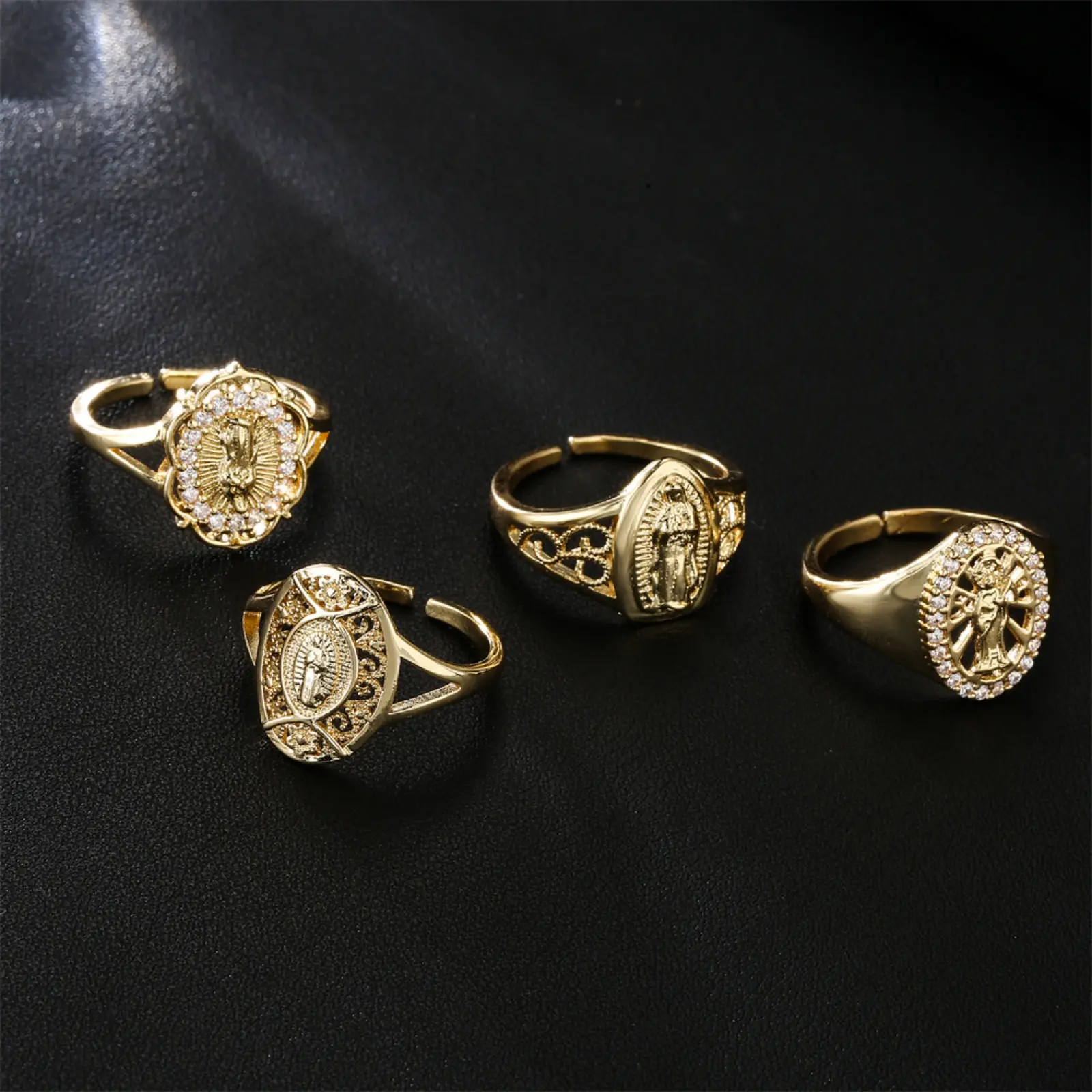 New Retro Round-Oval Shape Virgin Mary Charm Open Round Cut Rings, Adjustable Shine Zircon Finger Jewelry for Women, Sports & Outdoor Accessories