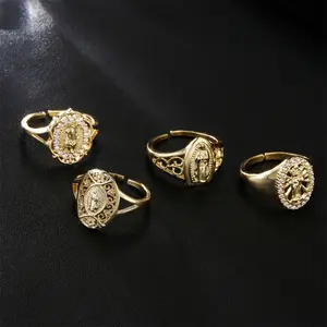 New Retro Round/Oval Shape Virgin Mary Charm Open Rings Adjustable For Women Men Shine Zircon Finger Jewelry Accessories,summervibes