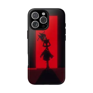 Alastor-Inspired iPhone Case – Bold Red Glow Art, Minimalist Design, Eye-Catching Phone Accessory for Fans