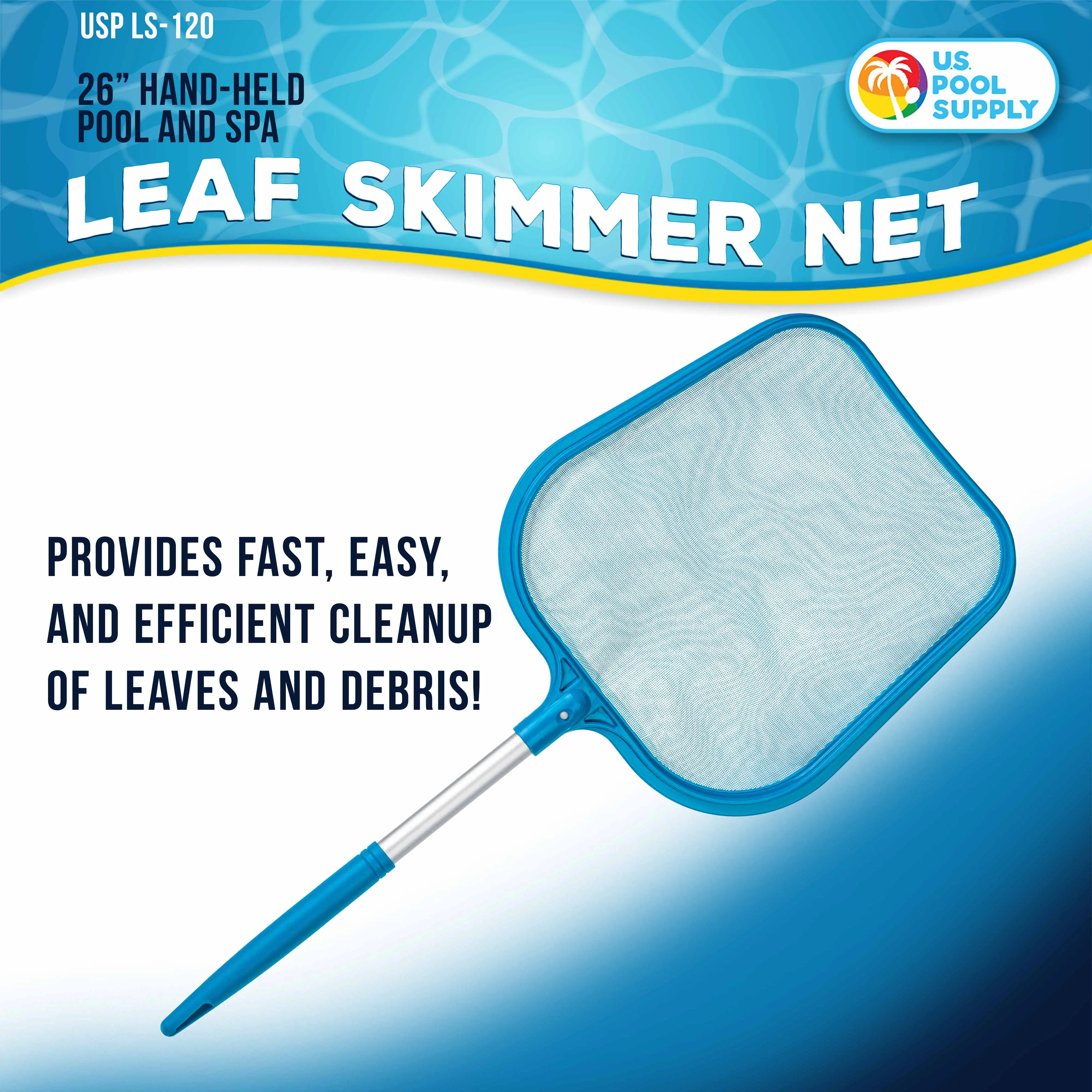Professional Spa, Hot Tub, Pool Hand Leaf Skimmer Net, 26" Long with 12" Aluminum Pole - Fine Mesh Netting, Cleanout Leaves, Debris
