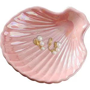 3.9" Shell-Ring Dish - Pink Surface Jewelry Tray, Decorative Trinket Organizer for Rings, Earrings, Necklaces & Keys - for Mom, Friend, Sister