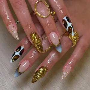 French Nail Art Rhinestones, Sweet Cool Style, Removable Manicure Set, Glittering Fake Nails, 30 Pieces, European and American Trend