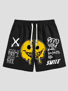 Men's Plus Size Shorts, Printed Letter Pattern, Drawstring Waist, Comfortable and Stylish, Perfect for Casual Wear