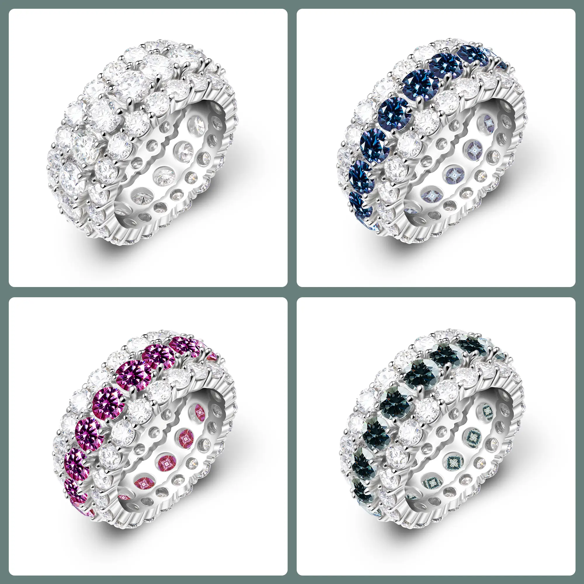 【#431 Premium Band】9CT Total Premium Ferris Wheel vvs Synthetic Moissanite Rings in 925 Sterling Silver