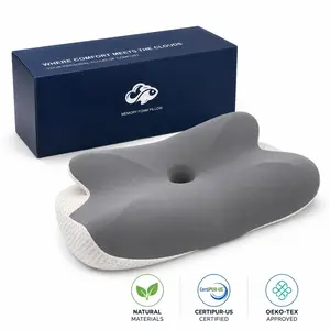 Ergonomic Cooling Cervical Pillow, Contoured Slow-Rebound Memory Foam Neck Support Pillow with Breathable Removable Cover for Side, Back and Stomach Sleepers