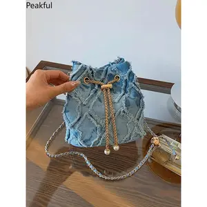 Pearl Embellished Drawstring Crossbody Bag, Viral Exquisite Trendy Women Shoulder Purse, Soft Stylish Casual Side Bag for Everyday Wear, smooth texture & portable practical capacity, ideal for weekend trips, coffee dates, street styling