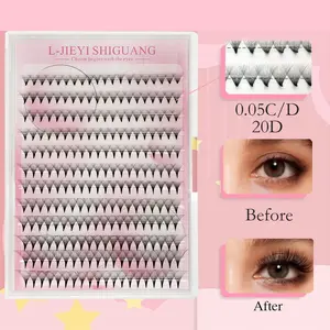 240 Pcs False Eyelashes per box,20D,Thickness 0.05mm,C / D Curl,8-15mm / Mix, Sharp Narrow Stem Premade Fans Eyelash Extensions, Natural & Soft, Party and Travel, Hand-grafted false eyelashes, Beginner Friendly Salon Quality