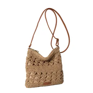 Fashion Crossbody Bag - Straw Crossbody Bags Women Summer Woven Shoulder Purse Beach Wristlet Zipper
