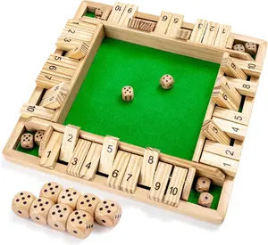 Wooden Shut The Box Game (2-4 Players) - Large 4 Sided Board, 8 Dice, Rules - Amusing Addition Game for Kids & Adults, 12 Inch
