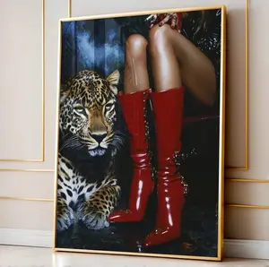 Retro Leopard Red Boots Poster, High Fashion Print, Hypebeast Aesthetic Wall Art