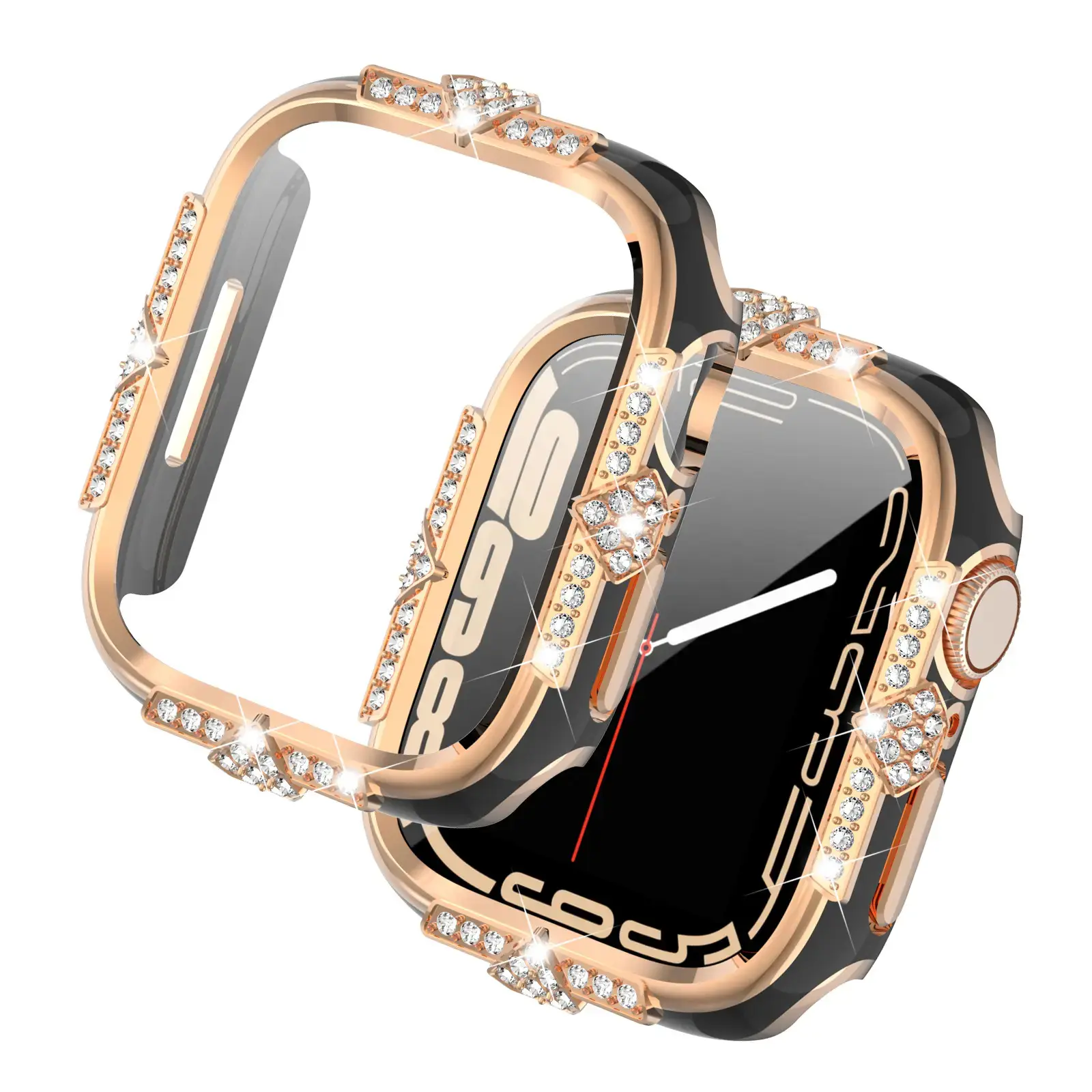 2-In-1 iWatch Protective Case with Tempered-Glass Screen Protector - Laser-Engraved Rhinestone 2-Tone Shell, Trendy Sports & Outdoor Wristband Accessory for All Series