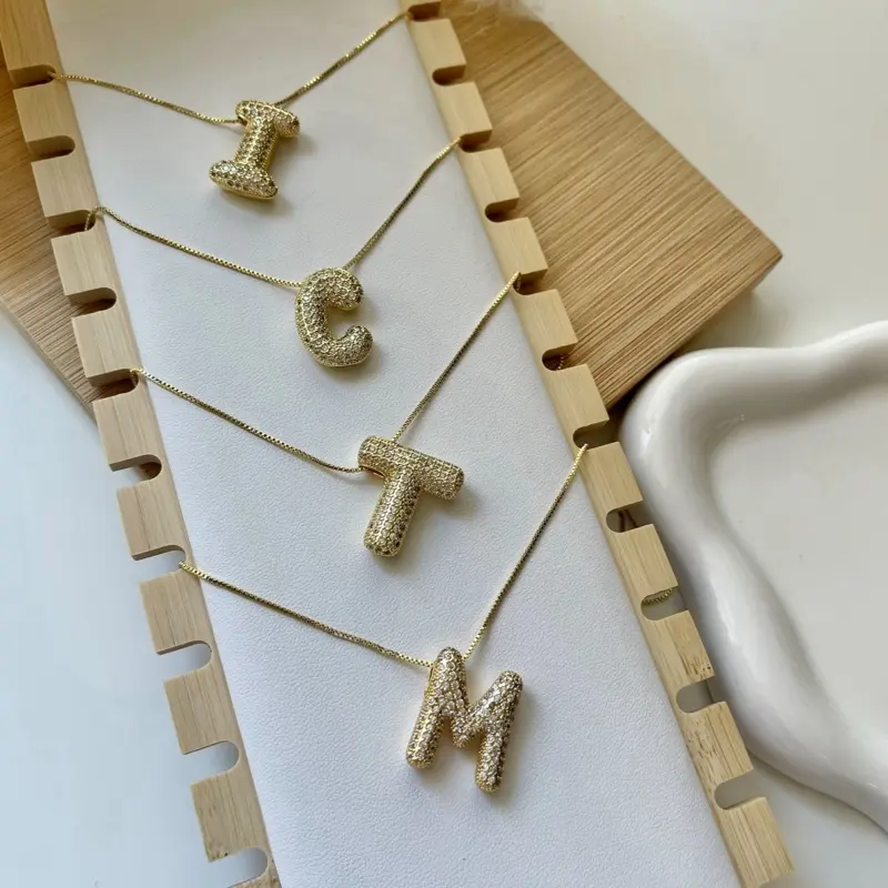 Initial Bubble Necklace - Gold Plated Letter Pendant for Women's Fashion Jewelry