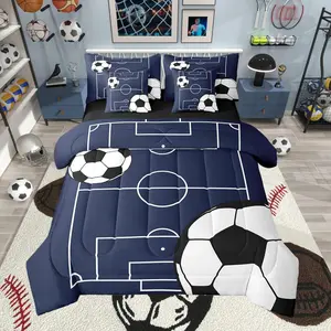 Football Bedding Set 7 Pieces Kids Boys, Soccer Ball Sports Games Theme Bed in a Bag,Fitted & Flat Sheet,2 Pillowcases and 2 Throw Pillow Covers