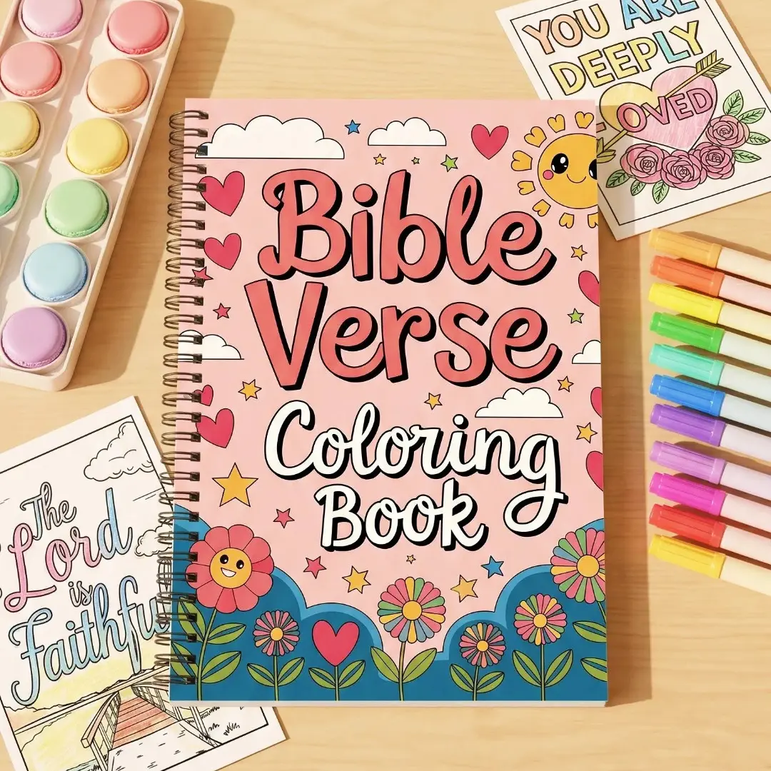 Faith-Themed Adult Coloring Book - Activity Book with 30 Unique Bible Verses, Sunflower & Heart Shape Designs, High-Quality Spiral Binding, for Meditation, Office Stationery Art Supply Ideal Gift for Adults
