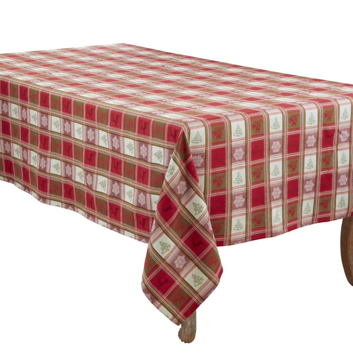 Saro Lifestyle 1623.R63160B 100% Cotton Light Weight Oblong Plaid Jacquard Christmas Holiday Tablecloth - 63x160 in, Red, Machine Washable Home Supplies Kitchen Linen Decoration, 63 X 160 In