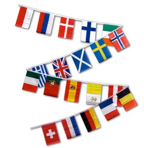 30ft Polyester Fabric String Flag Set, 20 European Country Flags (12x18 in) - Festive & Party Backdrop Decorative Banners