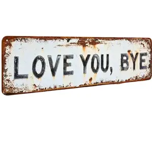 Vintage Aluminium Metal Sign "Love You Goodbye" (16x4in) - Lightweight Wall Art Plaque for Entrance, Wedding Decor, Home Supplies