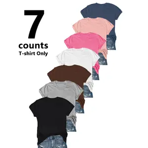 【Limited time deal】Women's Short Sleeve T-Shirts Multipack, Solid Color Round Neck Casual Tee Tops Women Underwear（T-shirt only）