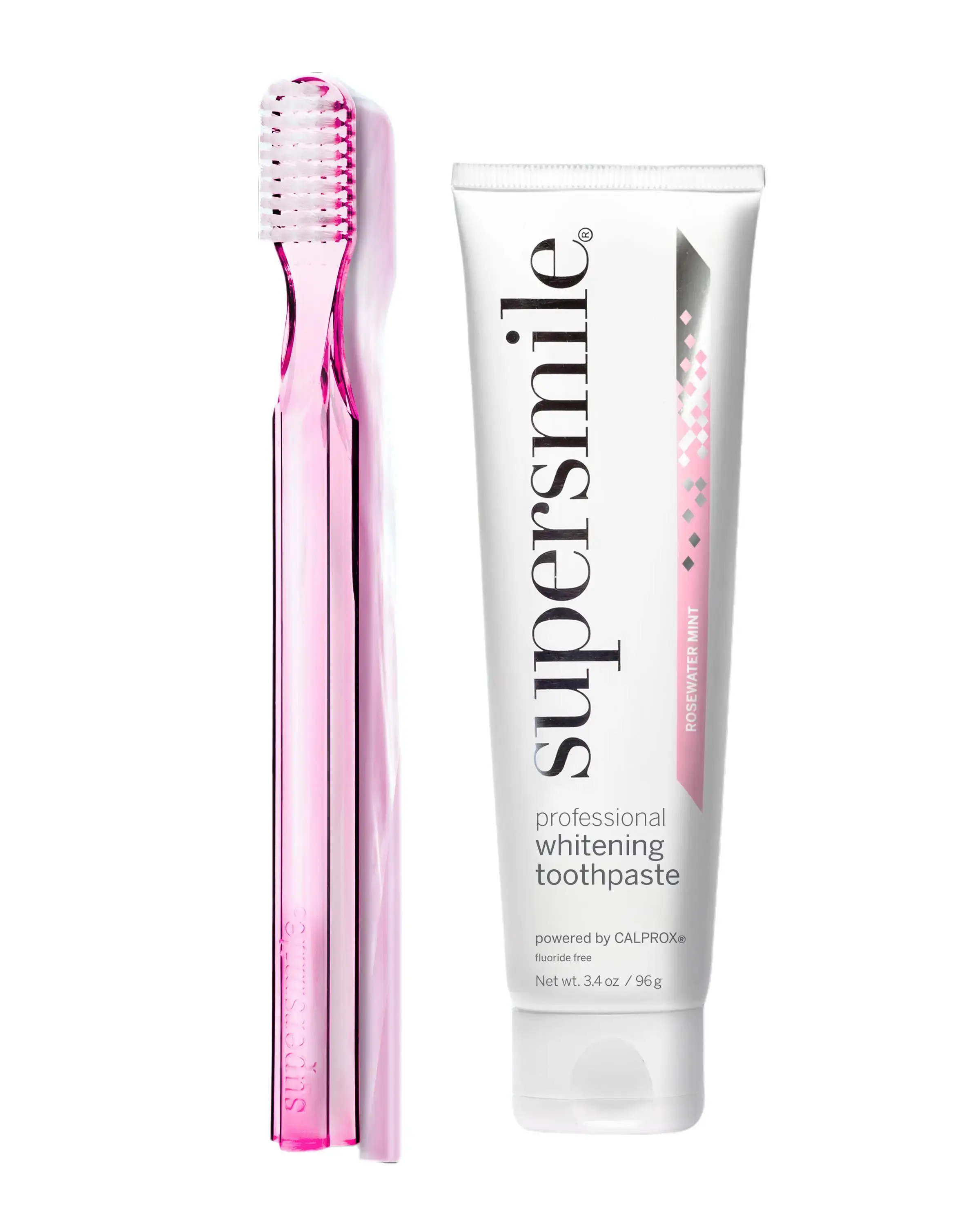 Pink is Powerful Fluoride-Free Whitening Oral Care Set - 96g Rosewater Mint Whitening Toothpaste, Soft Pink New Generation 45° Angled Head Toothbrush for Stain Lift, Sensitive-Safe Daily Freshness
