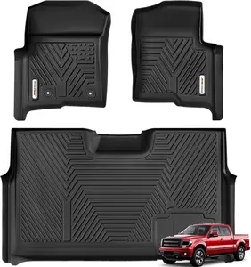 YITAMOTOR Floor Mats for 2010-2014 Ford F-150 F150 SuperCrew/Crew Cab with Custom Fit 2 Row Set (Front & 2nd Seat) Black TPE