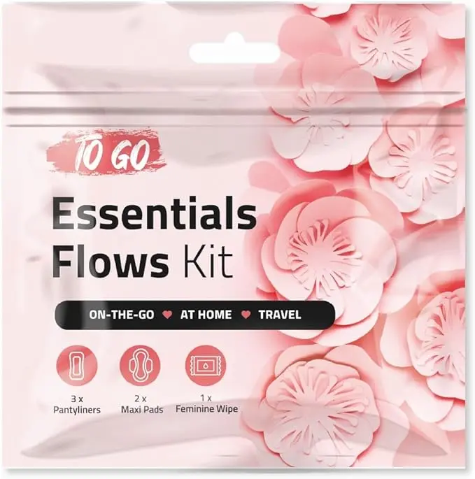 Disposable Essential Flows Period Kit for Girls and Teens (PINK STYLE) (1) Pack Plastic Daily Comfort Pad