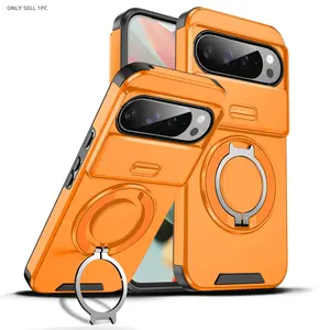 for Google Pixel 10Pro XL, 10A, 9Pro XL, 9Pro, 9A, Pixel 8Pro, 8A, 7 Pro, Shockproof 360° Rotating Metal Magnetic Ring Multi-Function Stand Phone Case with Sliding Lens Cover Protection