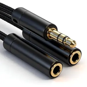 3.5mm 1 in 2 Way Out Headphone Splitter Premium Gold Plated Nylon Braided Aux Stereo Audio Cable Dual Headphone Jack Cord for PC Phones Switch Tablet
