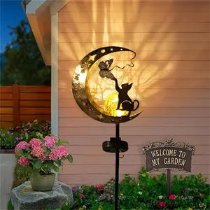 Solar Cat Moon Light for Garden Patio Outdoor Decoration Solar Landscape Lights Waterproof Torch Warm LED Fence Holiday Gift Solar Powered Lamp