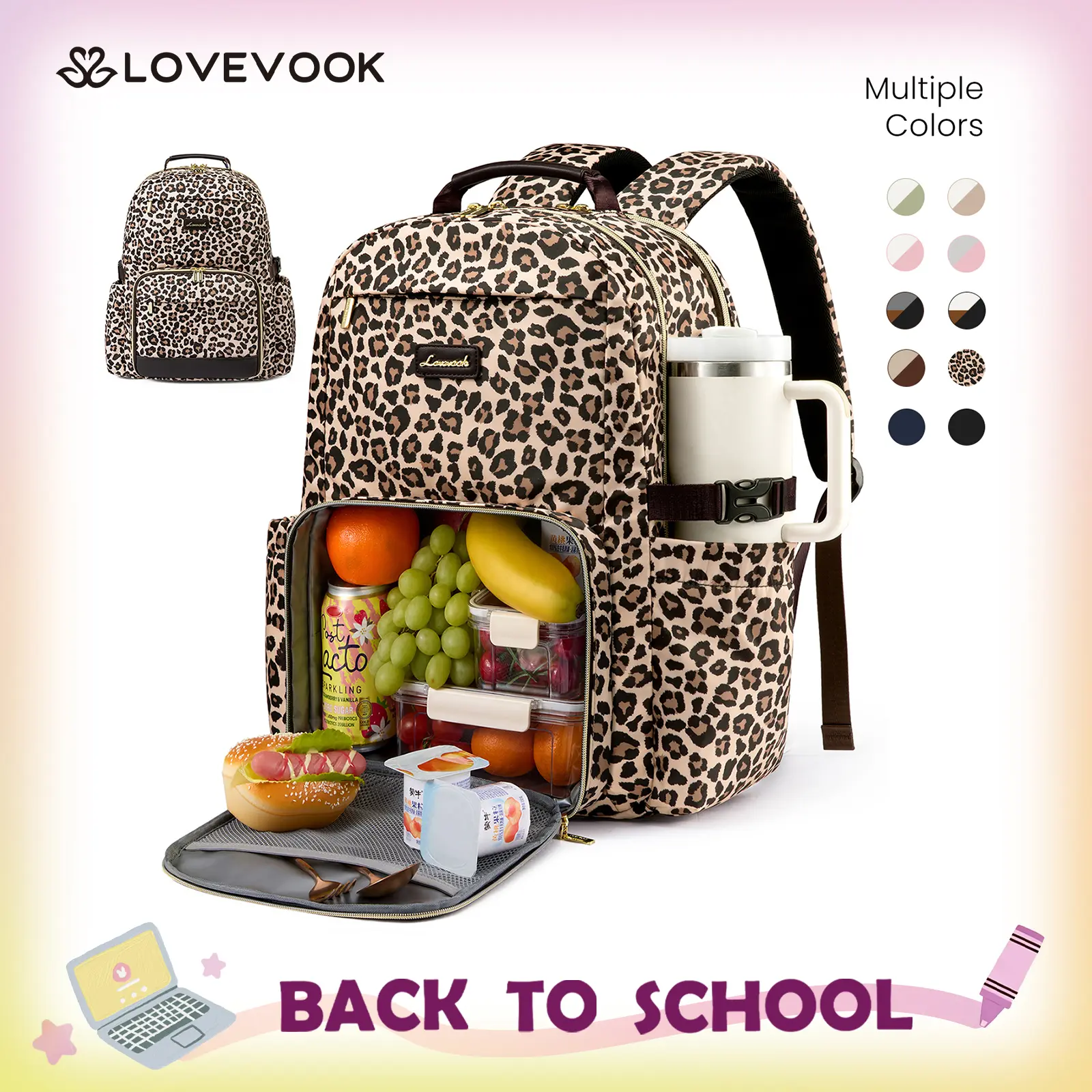 LOVEVOOK Lunch Backpack with Lunch Compartment,15.6 Inch Laptop Work Travel Insulated Cooler Backpack,Waterproof College Teacher Lunch Bag Box with Tumbler Holder,Gifts for Men Women tiktokshopbacktoschool