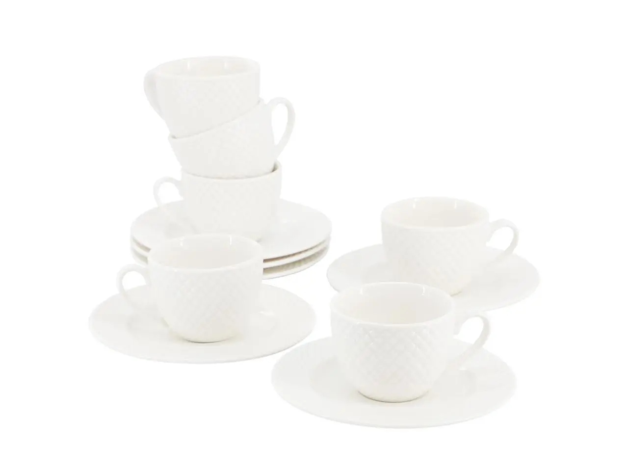 Elama Sol 12 Piece 3 Ounce Porcelain Espresso Cup with Saucer Set in White Elama Sol 12 Piece 3 Ounce Porcelain Espresso Cup with Saucer Set in White