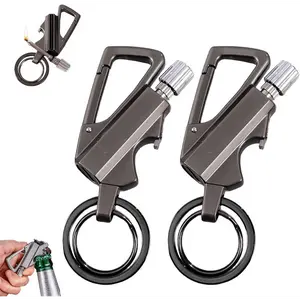 (Fuel Not Included) 2pcs Metal Keychain Lighter with Bottle Opener-Windproof, Waterproof Survival Lighter, for Camping, BBQ, Emergency, Multi-Functional Design, Durable Structure, Compact and Portable, Kerosene Lighter