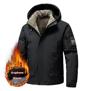 Graphene Men's Warm Softshell Jacket - Black Hooded Outdoor Winter Graphene Softshell Coat