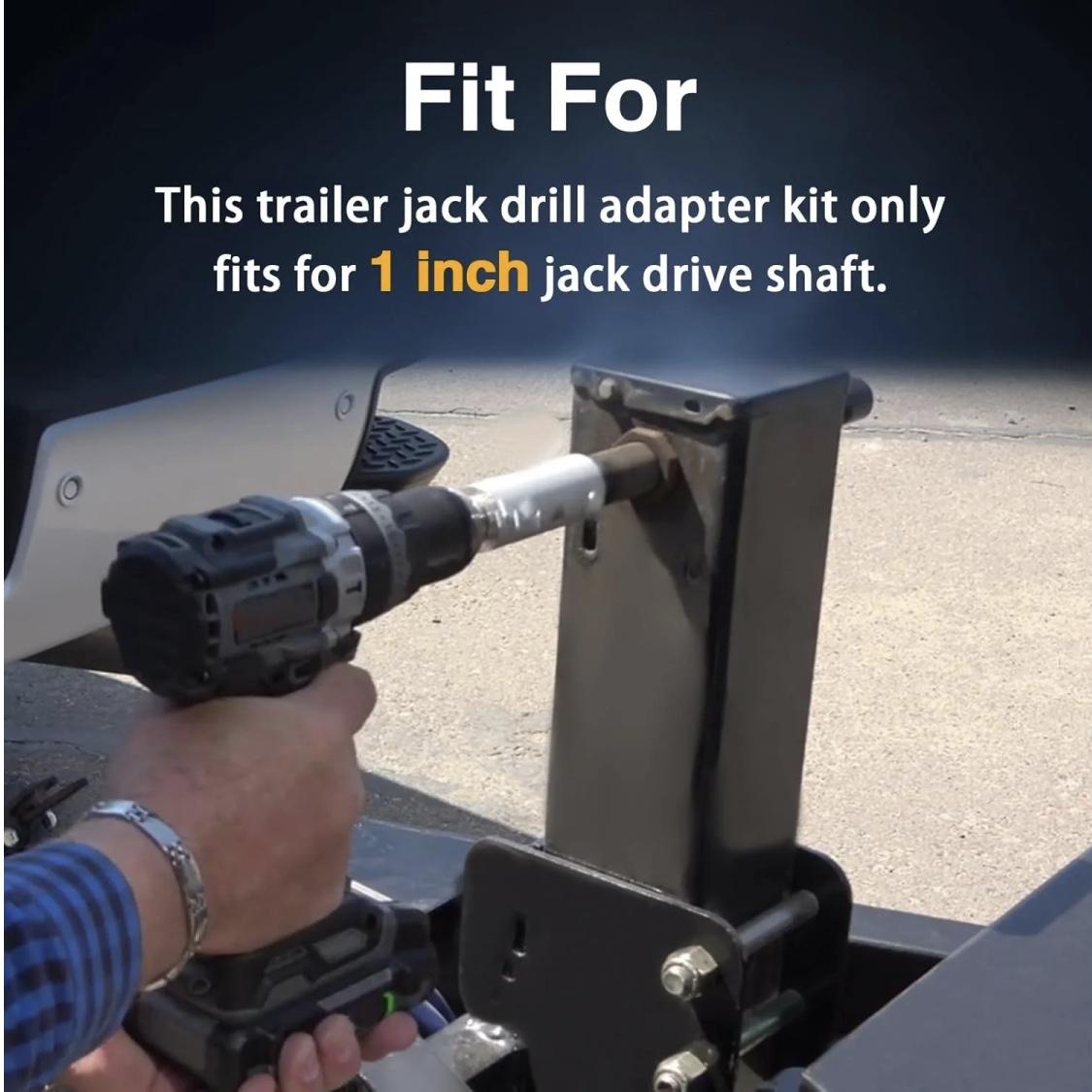 Upgraded Stainless Steel Trailer Jack ElectricDrill Adapter with a 1/2 in Socket Adapter BitCompatible with 1 Inch Jack Drive Shaft