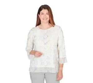Alfred Dunner Petite Python Printed Kni Flutter Sleeve Top