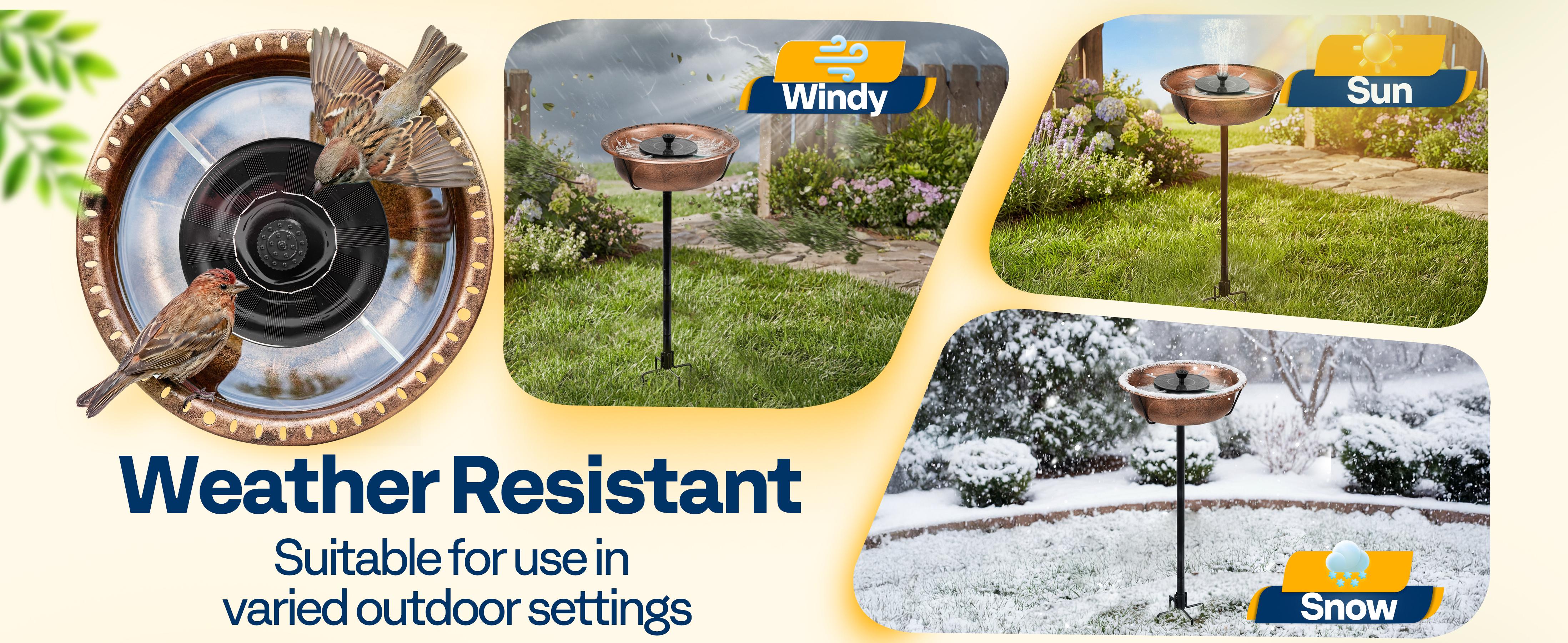 VIVOHOME Round Bird Bath with Solar Fountain for Outside, Weather-Resistant ABS Birdbath Bowl with Solar Powered Pump, Metal Ground Stake for Outdoor, Garden, 1.45 Gallons