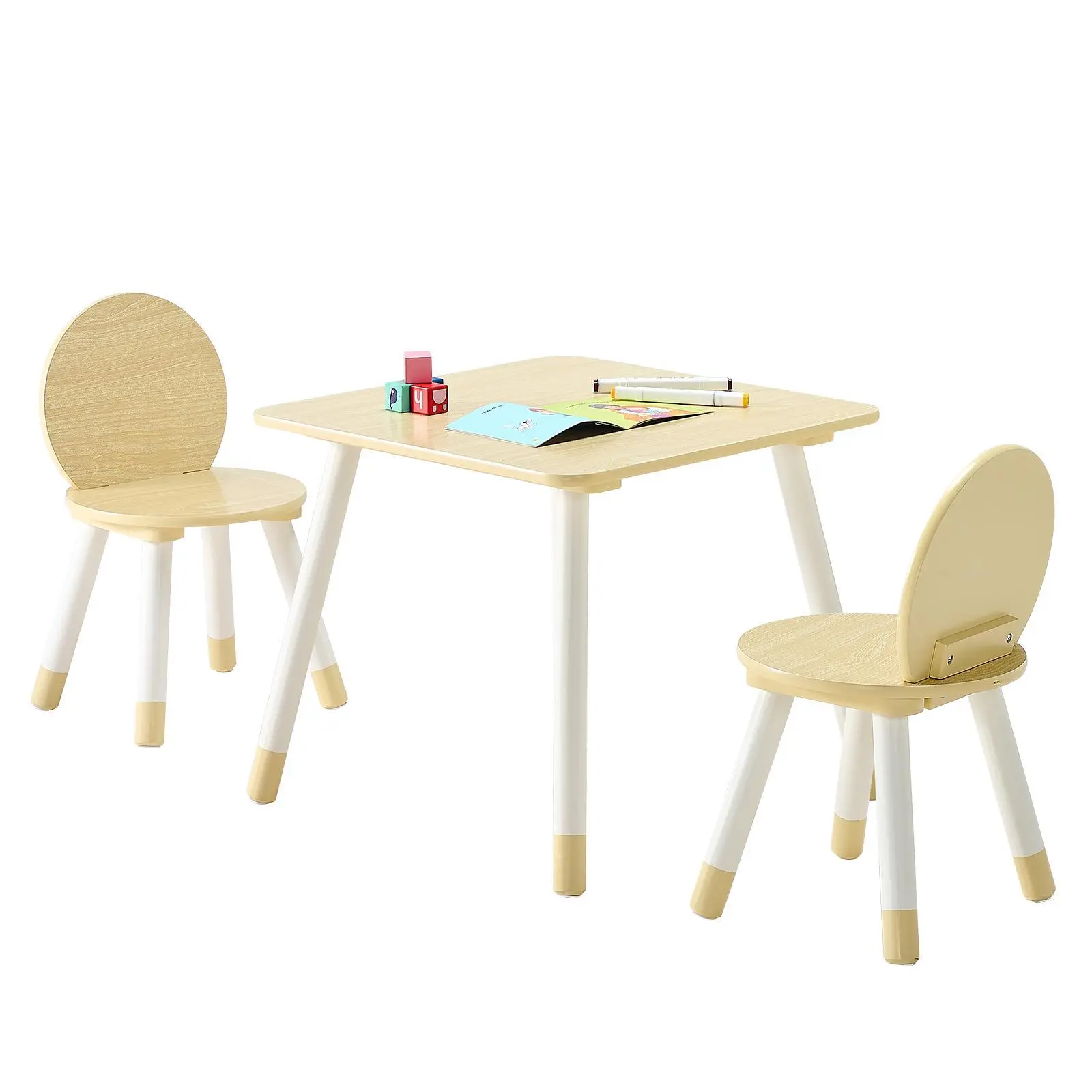 【SummerFinds】VEVOR Kids Table and 2 Chairs Set, Toddler Table and Chair Set with Rounded Edge Design & Graffiti Desktop, Wooden Desk for Art, Craft, Reading, Learning, Drawing, Classroom/Daycare/Home, Burlywood