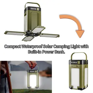 Foldable Rechargeable LED Camping Light, Solar & USB Dual Power Adjustable Waterproof Multifunctional Flashlight, Battery Level Display, Portable Outdoor Tent Lamp, Multifunctional Lighting,outdoor light,strobe light,,solar outdoor light,solar light