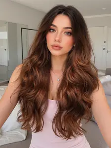 Fashionable New 7x5.5 Frontal Hand-Woven Lace Wigs, 24 Inch Long Wavy Brown Wigs with Dark Roots Synthetic Wigs for Women, Suitable for Ordinary Work, Life, Dance Parties and All Occasions