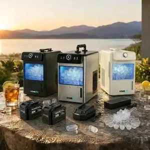 HOMEVOL Dual Power Portable Cordless Ice Maker with Rechargeable Lithium Battery & AC Plug-in 4.5 Hours Runtime 2 Extra Batteries Lightweight for Indoor & Outdoor Activities
