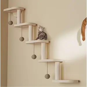 Save Home Floor Space Modular DIY Wall Mounted Cat Tree Multi-Layer Wooden Cat Wall Climbing Rack with 4 Cat Balls Space-Saving Indoor Cat Activity Center Cat Furniture Portable Metal Dog Playpen with Door