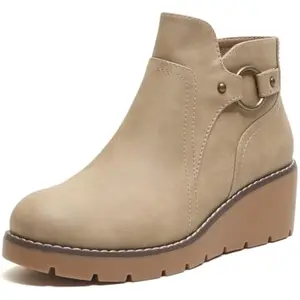 ziitop Womens Wedge Ankle Boots Chunky Low Heel Comfortable Short Booties Round Toe Dress Fall Boots with Side Zipper
