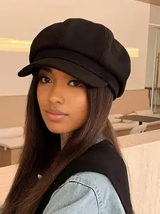 Women's Minimalist Solid Color Cap, Casual Trendy Baker Boy Cap, Fashionable Hat, Adjustable Hat for Women & Girls for All Season