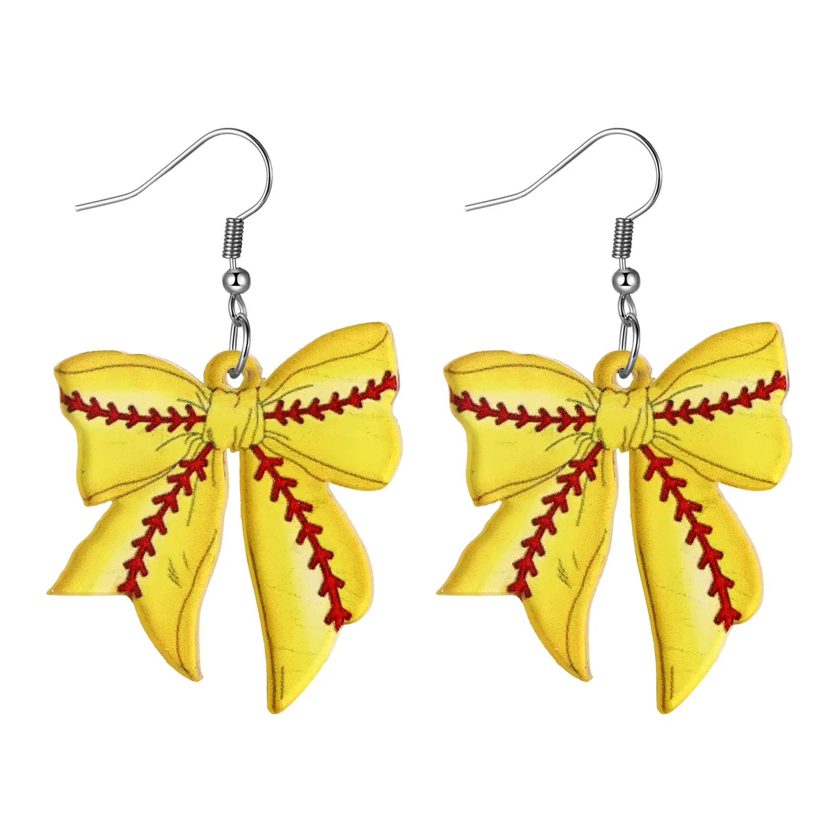 OIDEA Softball Stitch Bow Earrings for Women & Teens, Lightweight Acrylic Drop Dangles with Hypoallergenic Hooks, Versatile Sport Theme Accessory, Daily Activities, Versatile Accessory, Perfect Finishing Touch, Thanksgiving, Casual