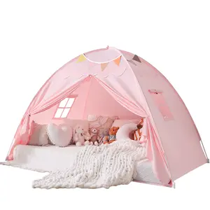 Sumbababy Bed Tent for Kids: Twin Bed Canopy with Star Lights & Flags - Portable Play Tent for Indoor Bunk Beds or Floor - Pink  Sleeping Space for Girls - Foldable Playhouse with Carry Bag