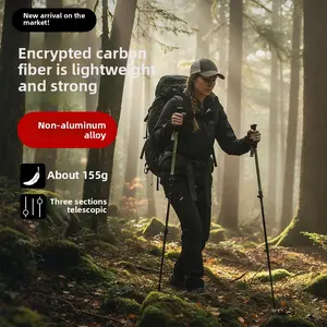 Carbon Fiber Hiking Cane Carbon Ultra Light Three-section Telescopic Cane Men's and Women's Professional Outdoor Hiking Cane Climbing Equipment Camping Cube Tent Conversion Kit essentials