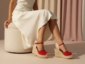 Forever Red Laser-Cut Espadrilles – Stunning Platform Wedge Sandals