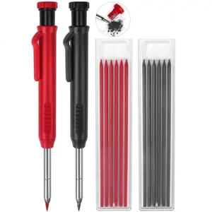 2-Pack Carpenter Pencils - Mechanical Pencils Set with 12 Refills, Built-in Sharpener, Heavy-Duty Construction Pencils, Long Nib Deep Hole Markers for Woodworking, Builders & Architects
