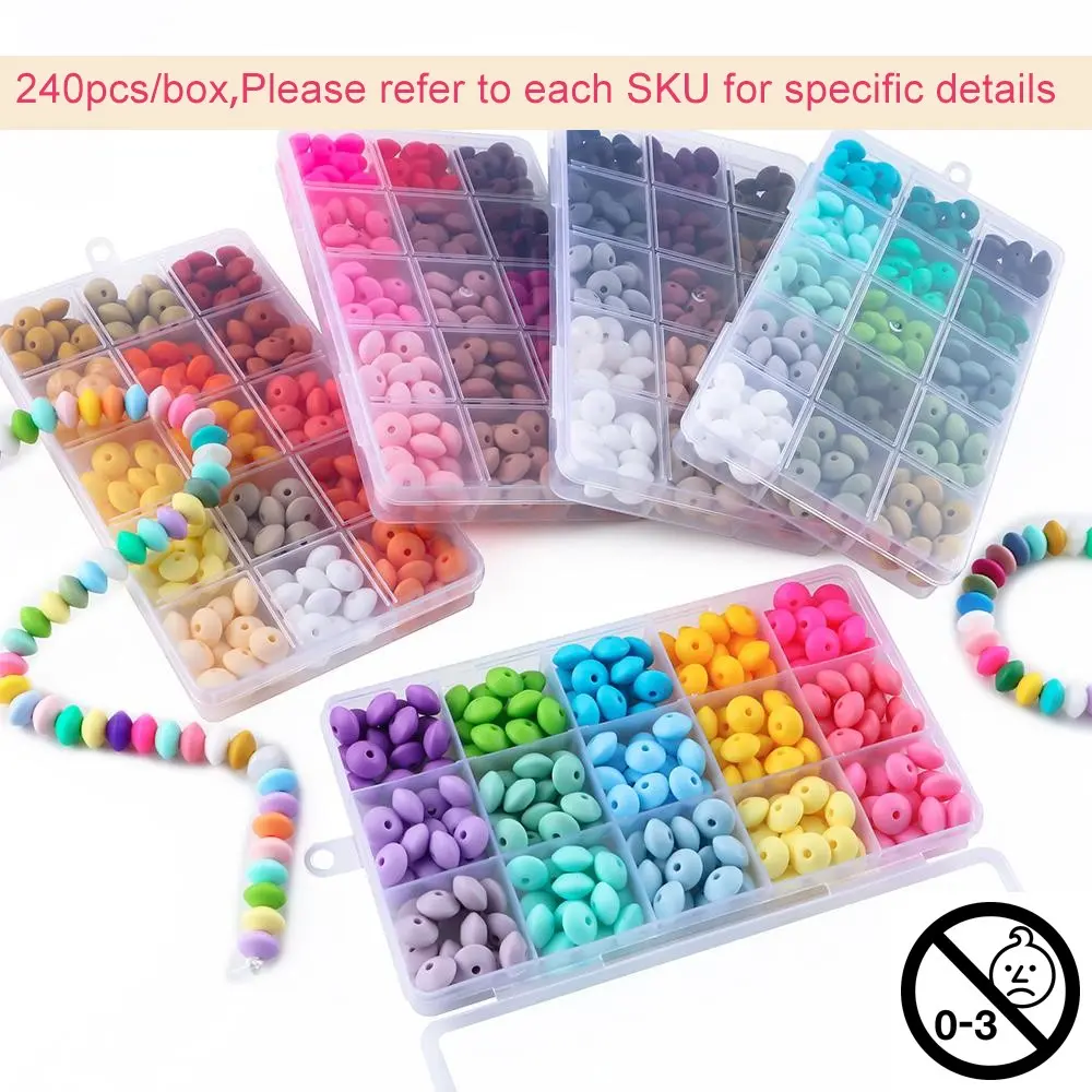 240pcs Silicone Flat Beads Set for Necklace Bracelet Making, Beads For Bracelets, Multicolor Spacers for Keychain Crafts, Pen Craft Focal Beads, DIY Beads, DIY Beading Accessories, DIY Jewelry Accessories, Beading Supplies