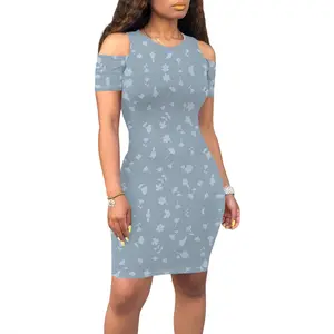 Cold Shoulder Floral Print Bodycon Mini Dress Stretchy Short Sleeve Casual Party Dress